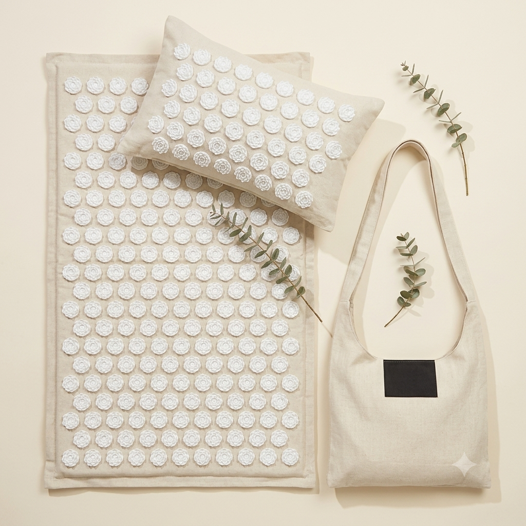 AcuNest™ Recovery Kit — Linen & Coconut Fiber Acupressure Mat Set
