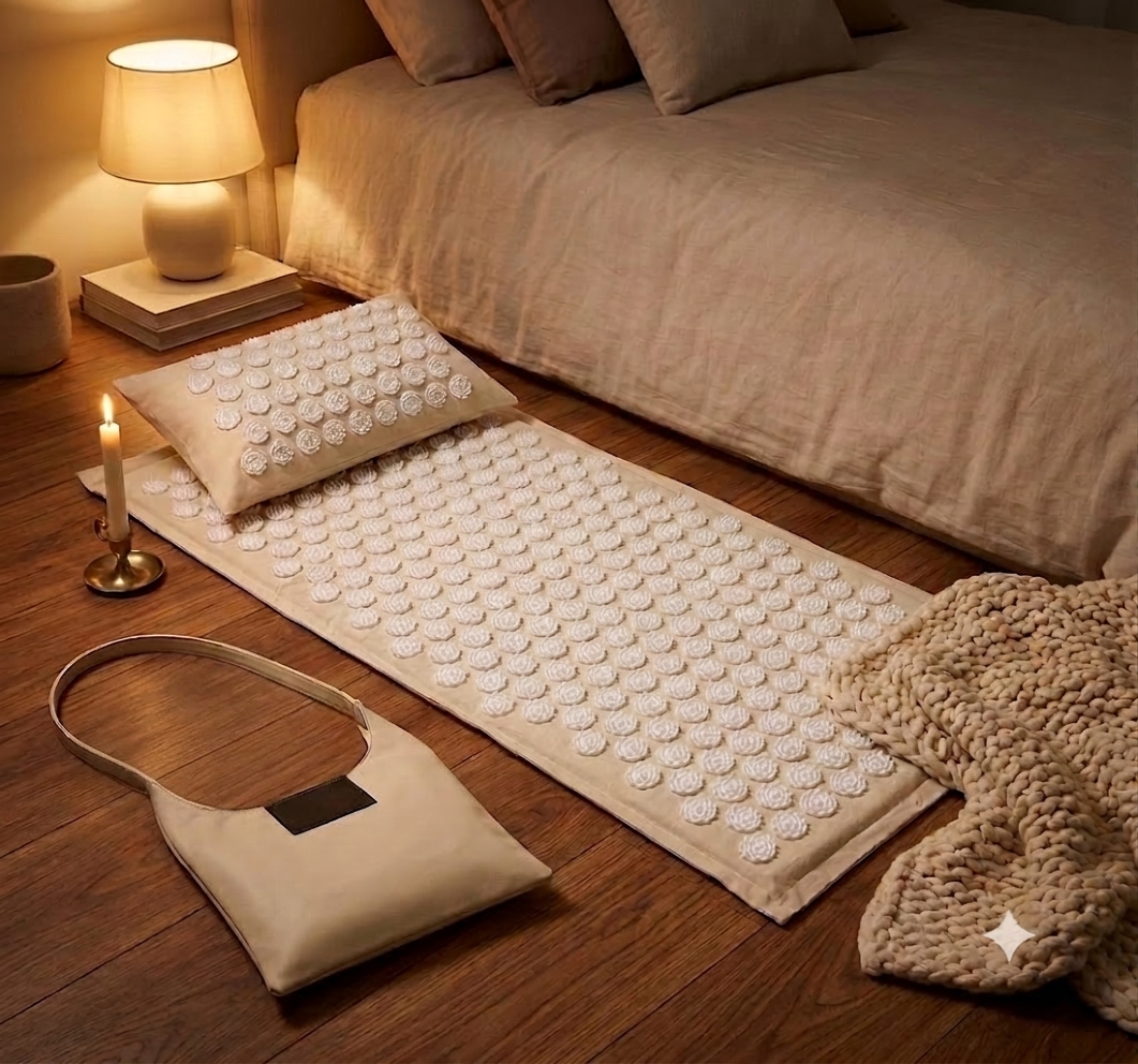 AcuNest™ Recovery Kit — Linen & Coconut Fiber Acupressure Mat Set