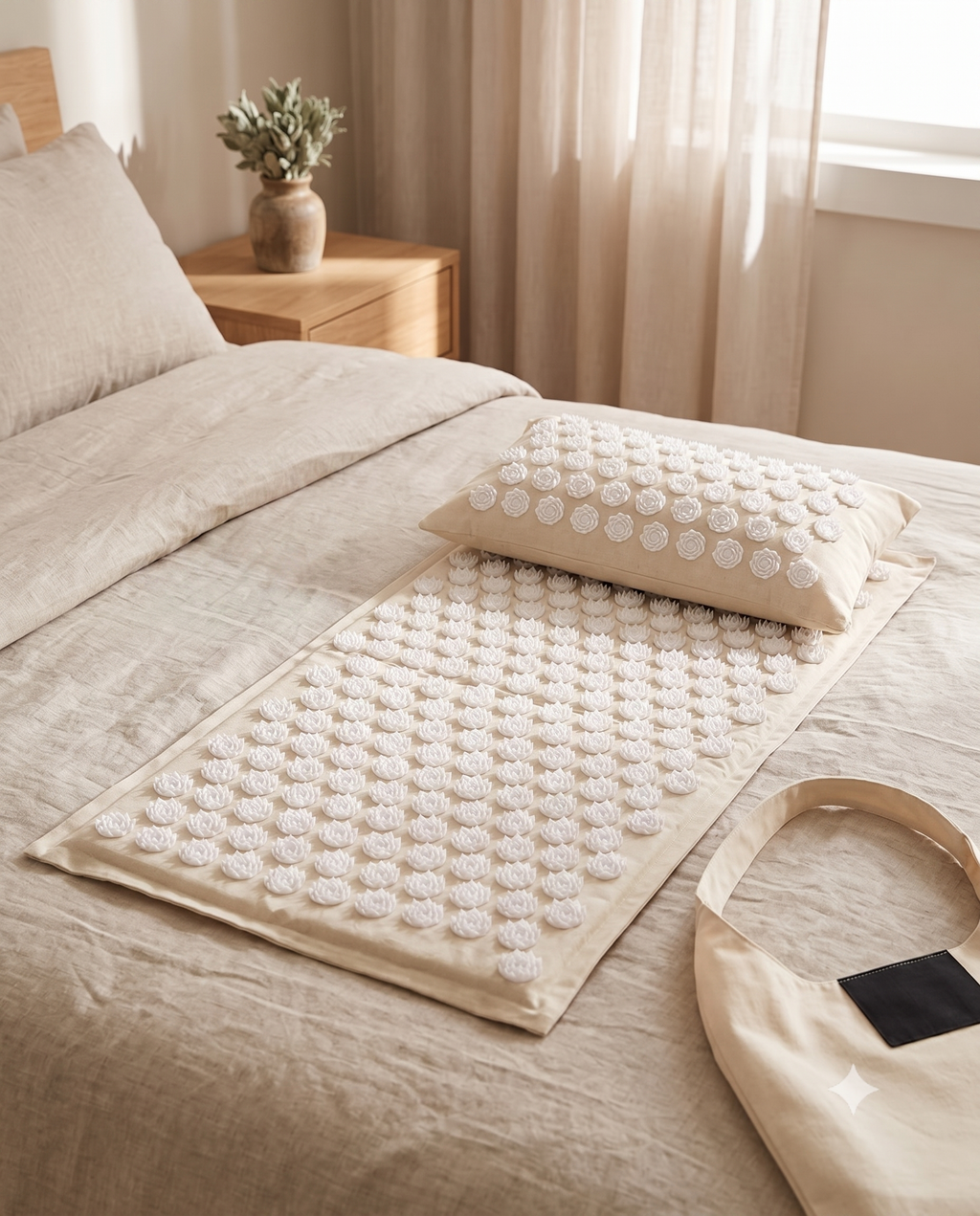 AcuNest™ Recovery Kit — Linen & Coconut Fiber Acupressure Mat Set